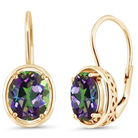18K Yellow Gold 925 with 3.60 Cttw Green Mystic Topaz Oval Leverback Earrings